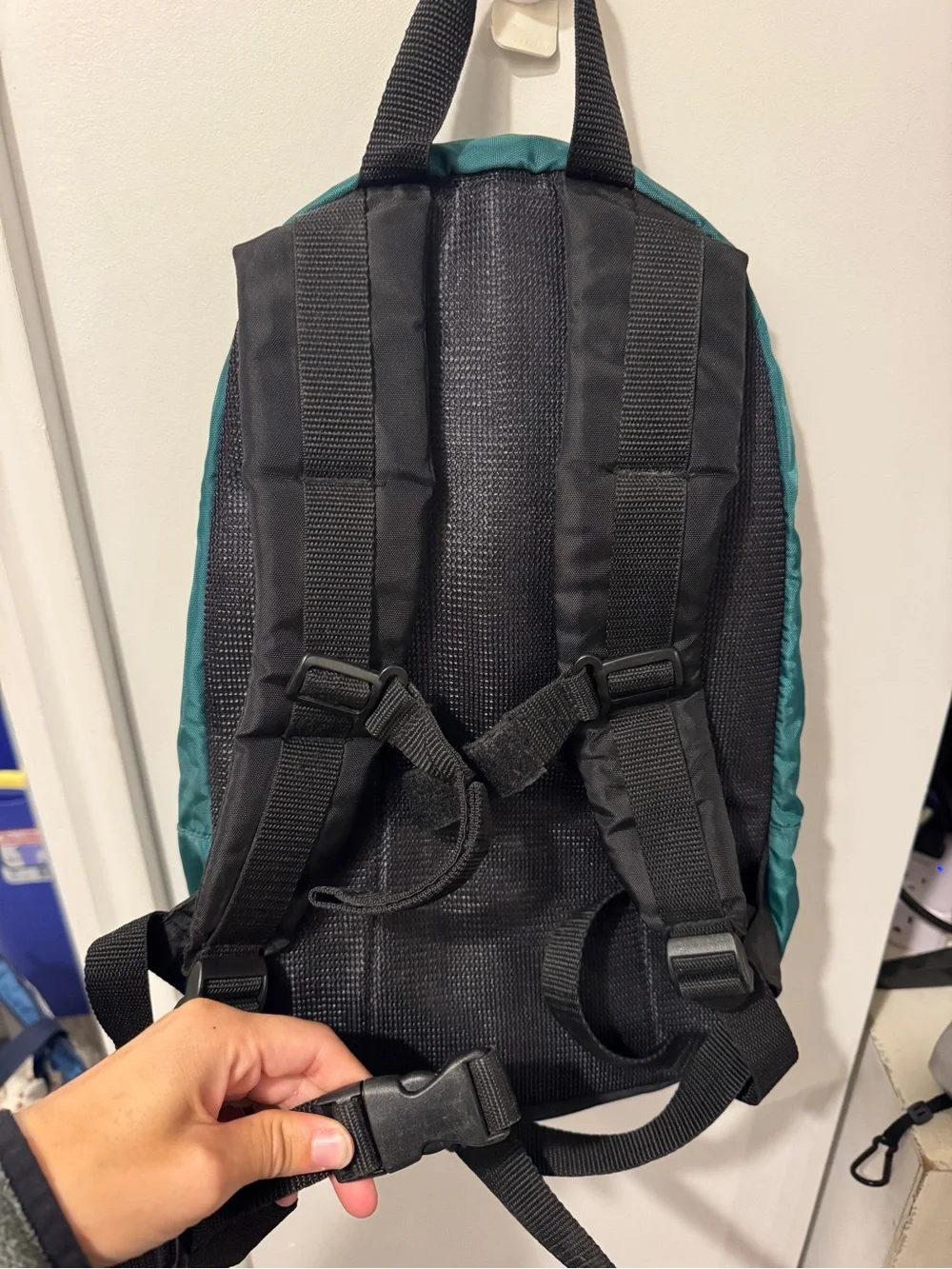 Vintage Coleman Green & Blue Backpack with Yellow Accents